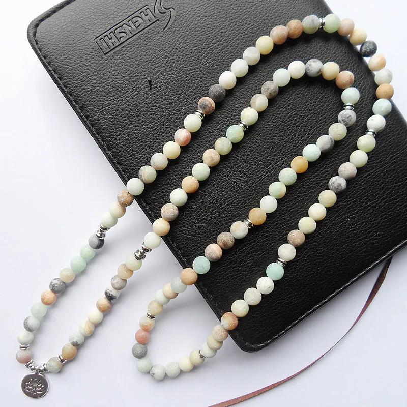 108pcs Matte Bead Mala Yoga Bracelet with Lotus Pendant