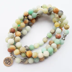 108pcs Matte Bead Mala Yoga Bracelet with Lotus Pendant