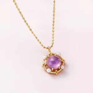10K Amethyst x Pink Shell Necklace (Yellow Gold)