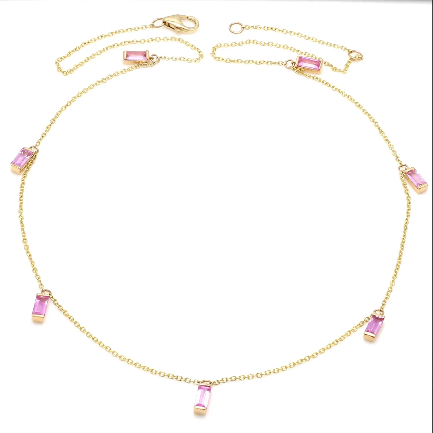 14 & 18K Gold Pink Sapphire Baguette Necklace