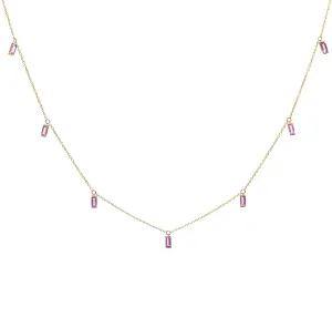 14 & 18K Gold Pink Sapphire Baguette Necklace