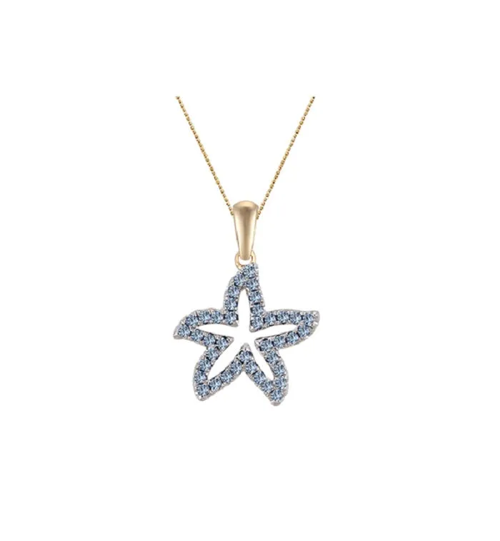 14k 2/tone 15mm Starfish Pendant with 39 Pastel Blue Sapphires