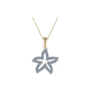 14k 2/tone 15mm Starfish Pendant with 39 Pastel Blue Sapphires