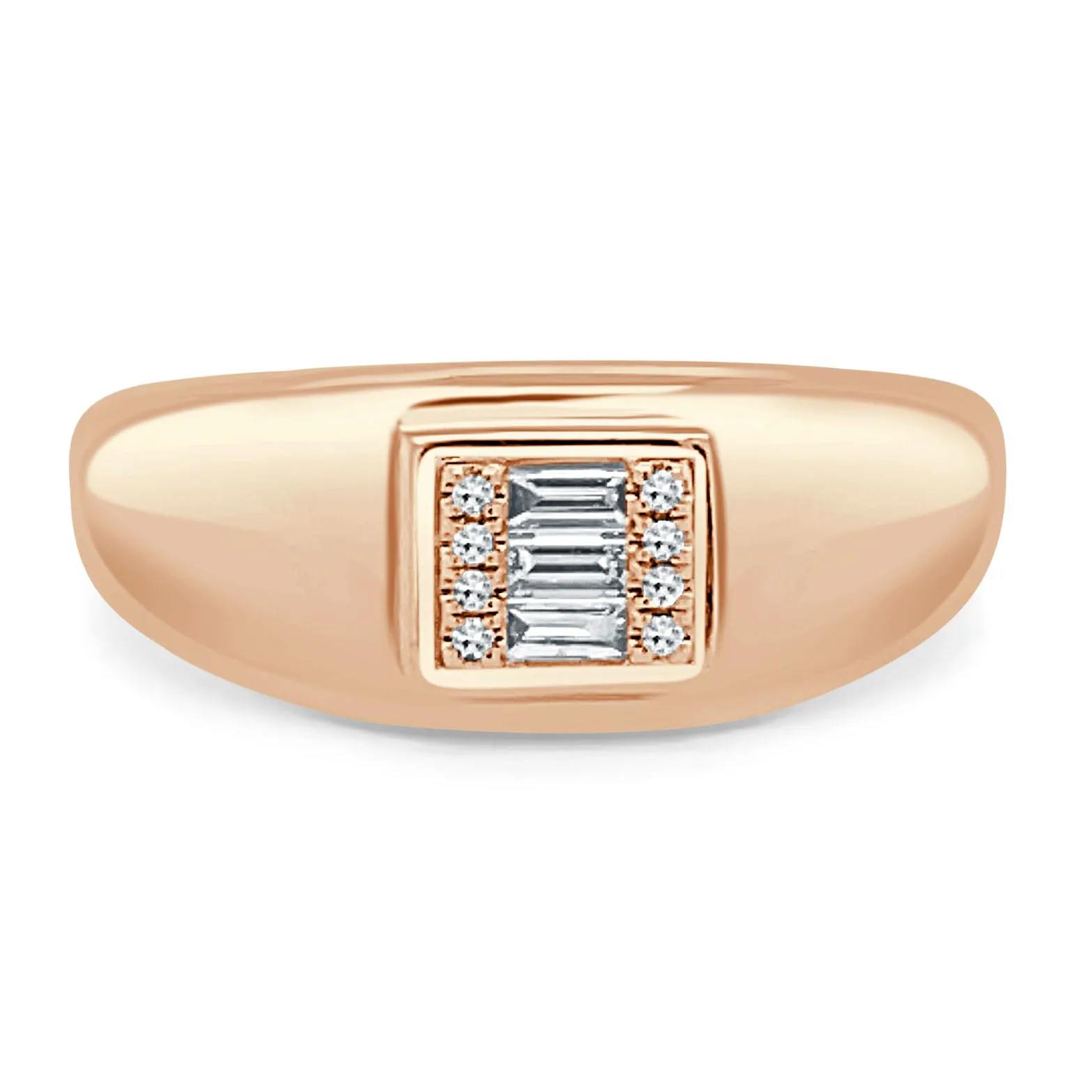 14k Gold & Baguette Diamond Signet Ring - 0.11ct