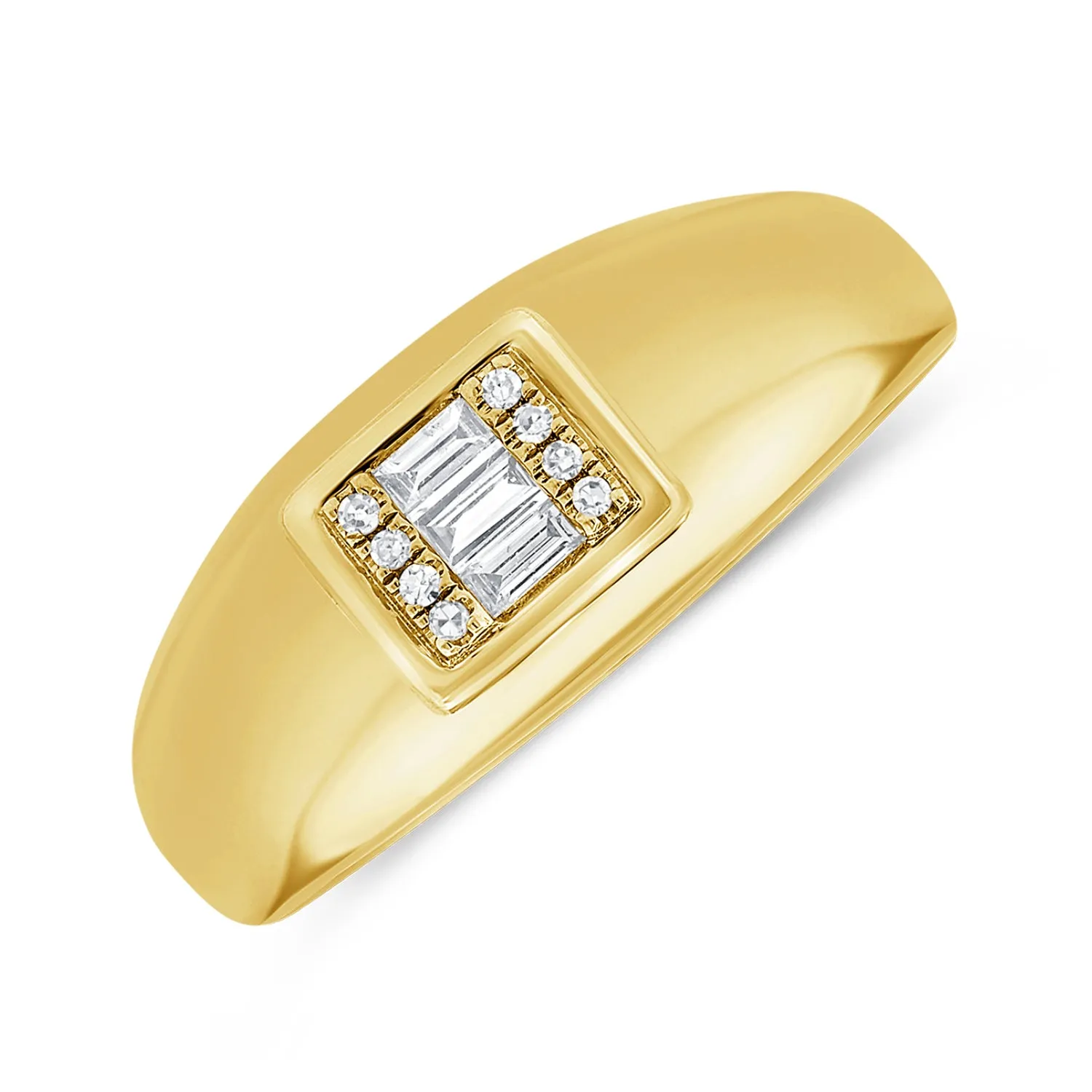 14k Gold & Baguette Diamond Signet Ring - 0.11ct