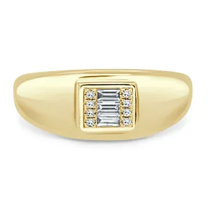 14k Gold & Baguette Diamond Signet Ring - 0.11ct