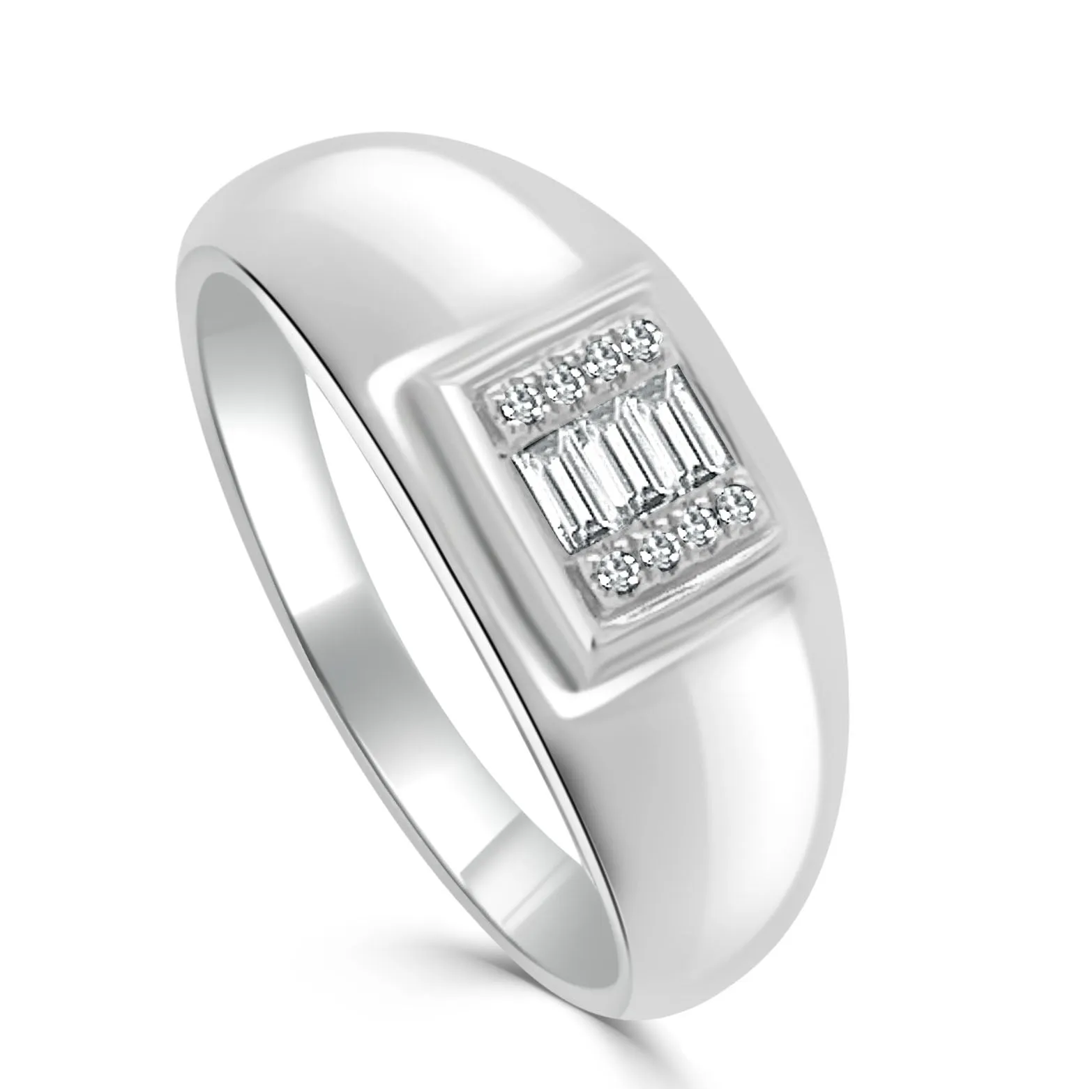 14k Gold & Baguette Diamond Signet Ring - 0.11ct