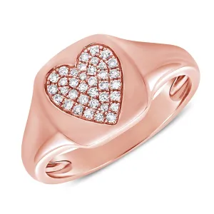14k Gold & Diamond Heart Signet Ring- 0.09 ct.