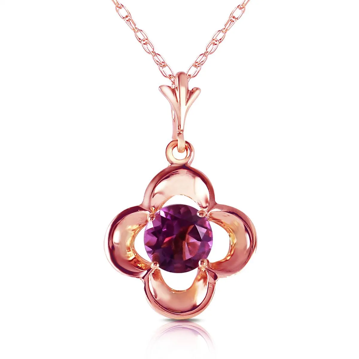 14K Solid Rose Gold Purple Amethyst Necklace Gemstone Series New