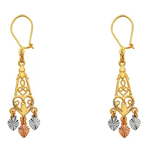 14K Tri Color Gold 7mm DC Chandelier Hanging Earrings