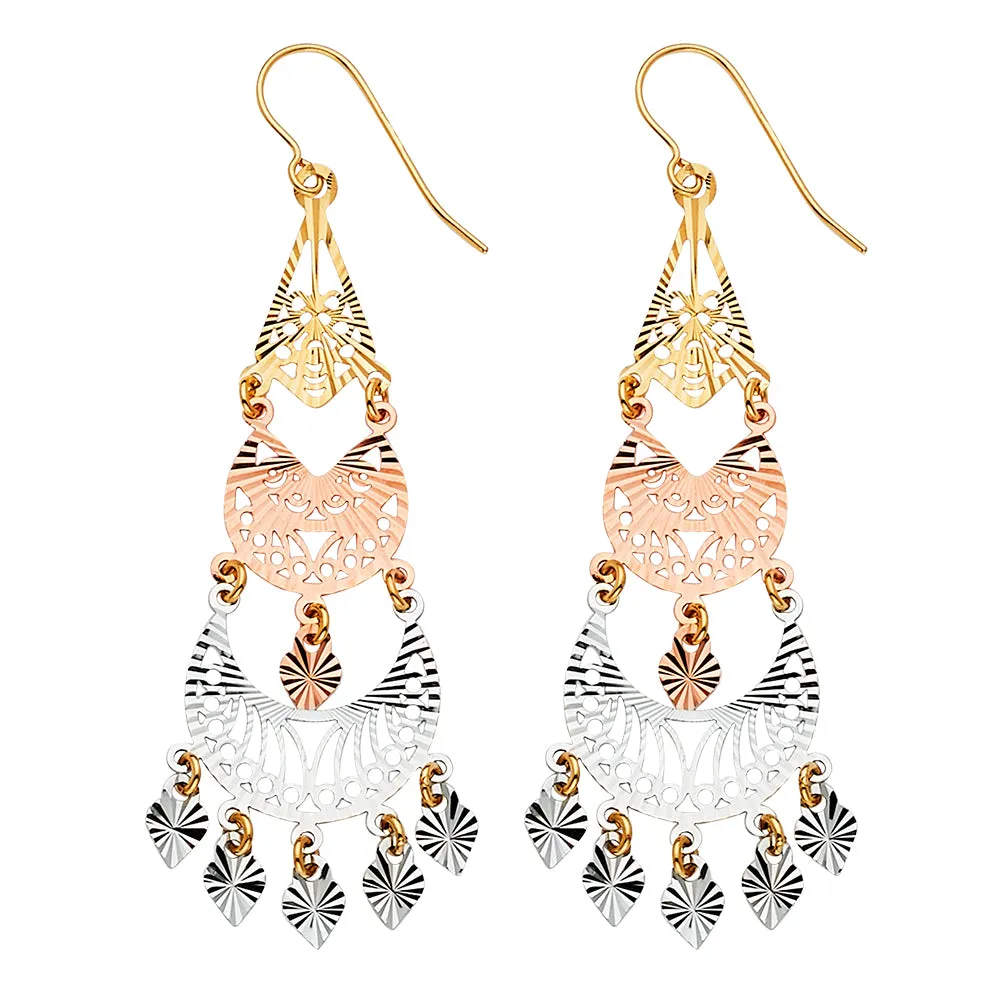 14K Tri Color Gold DC Chandelier Hanging Earrings