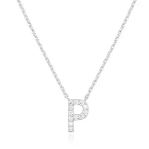 14k White Gold Created White Sapphire Initial P Letter Pendant Necklace Plated