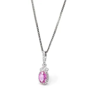 14k White Gold Natural Oval Sapphire Necklace With Diamonds Halo