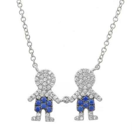 14K White Gold Sapphire Boys Necklace