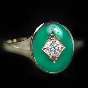 14k Yellow Gold 0.23 Carat Diamond and Enamel Signet Ring