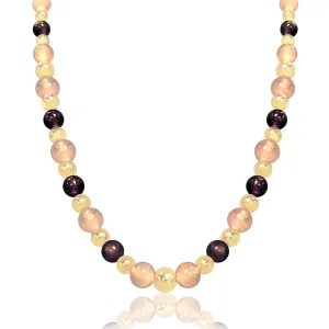 14K Yellow gold beaded necklace with amethyst and rose quartz