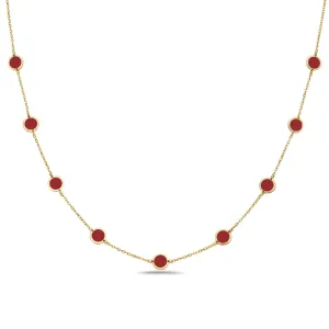 14k Yellow Gold Coral Circle Station Necklace (I8434)