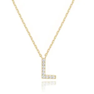 14k Yellow Gold Created White Sapphire Initial L Letter Pendant Necklace Plated