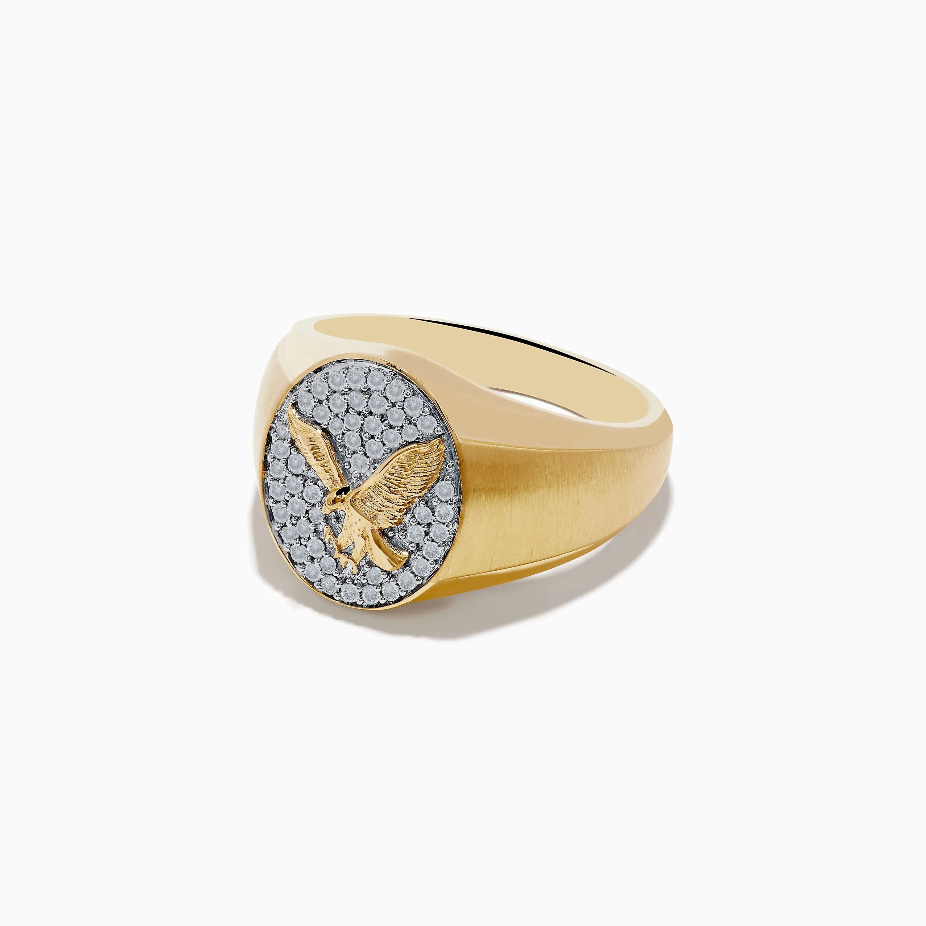 14K Yellow Gold Diamond Eagle Signet Ring