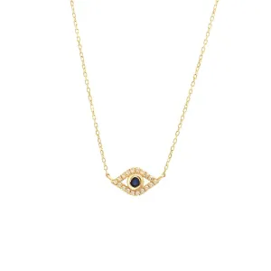 14K Yellow Gold Eye Round Bezel Sapphire Necklace