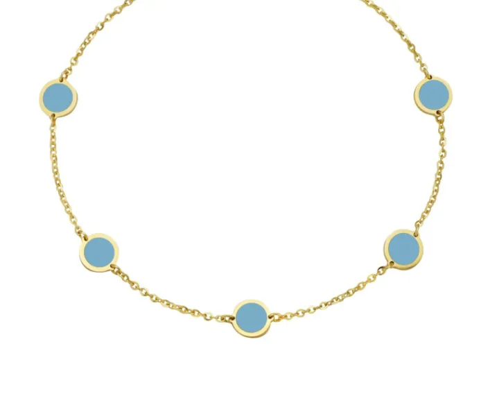 14k Yellow Gold Turquoise Disc Station Bracelet (I9106)