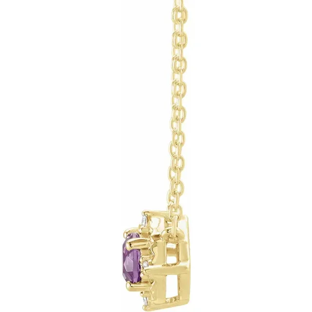 14K Yellow Natural Amethyst & .04 CTW Natural Diamond Halo-Style 18" Necklace