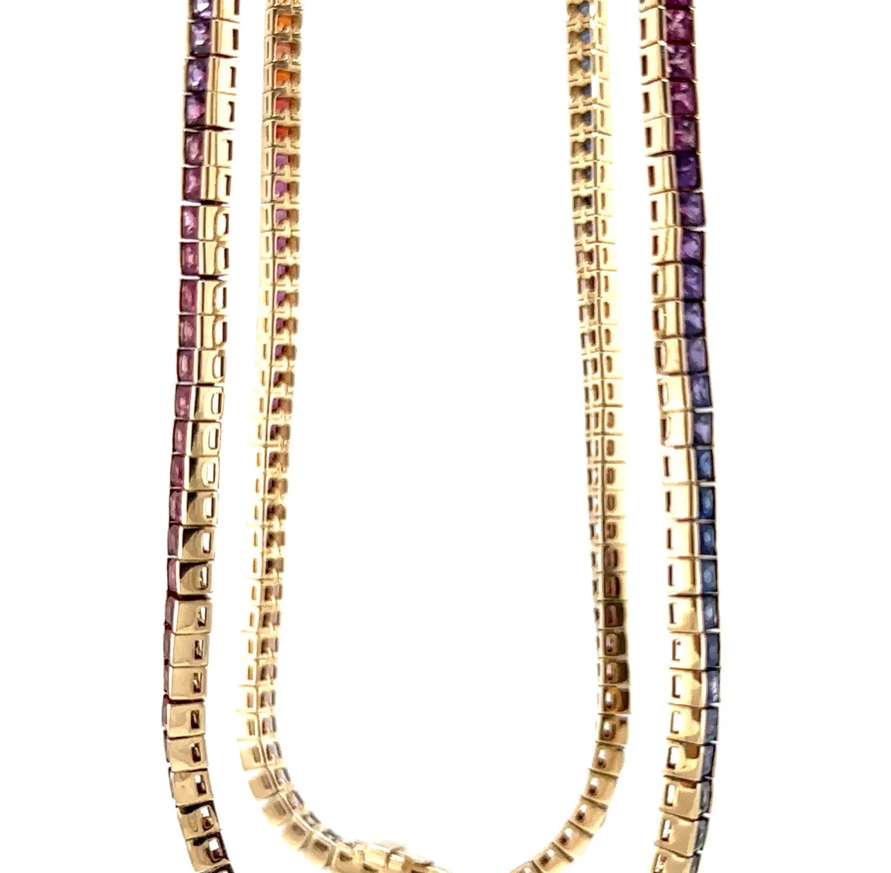 14KY Princess Cut Rainbow Sapphire Custom Necklace