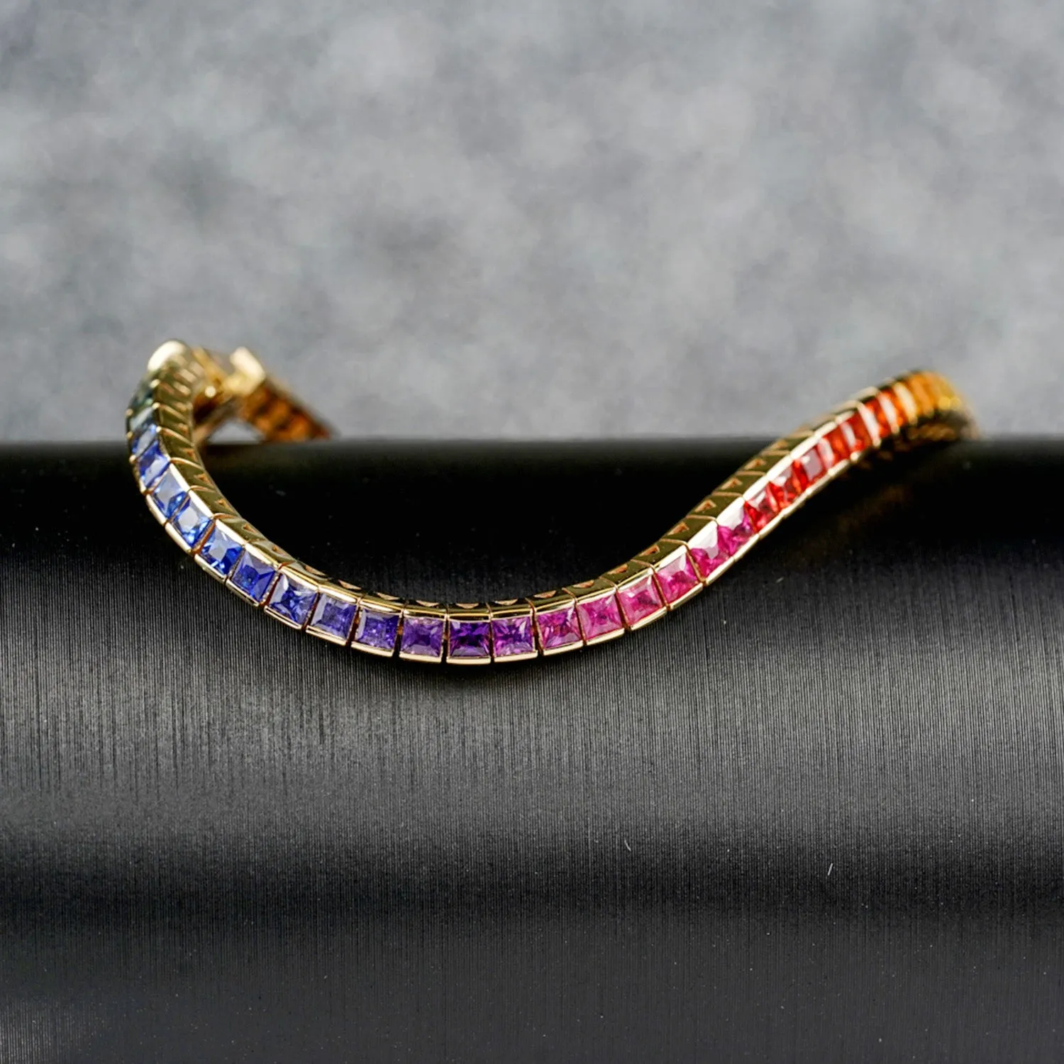 14KY Princess Cut Rainbow Sapphire Custom Necklace