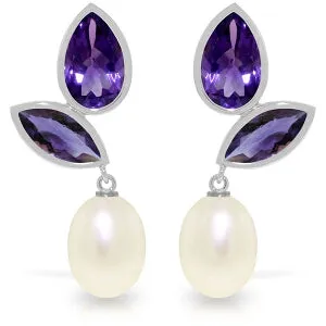 16 Carat 14K Solid White Gold Chandelier Earrings Pearl Amethyst