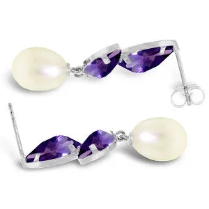 16 Carat 14K Solid White Gold Chandelier Earrings Pearl Amethyst
