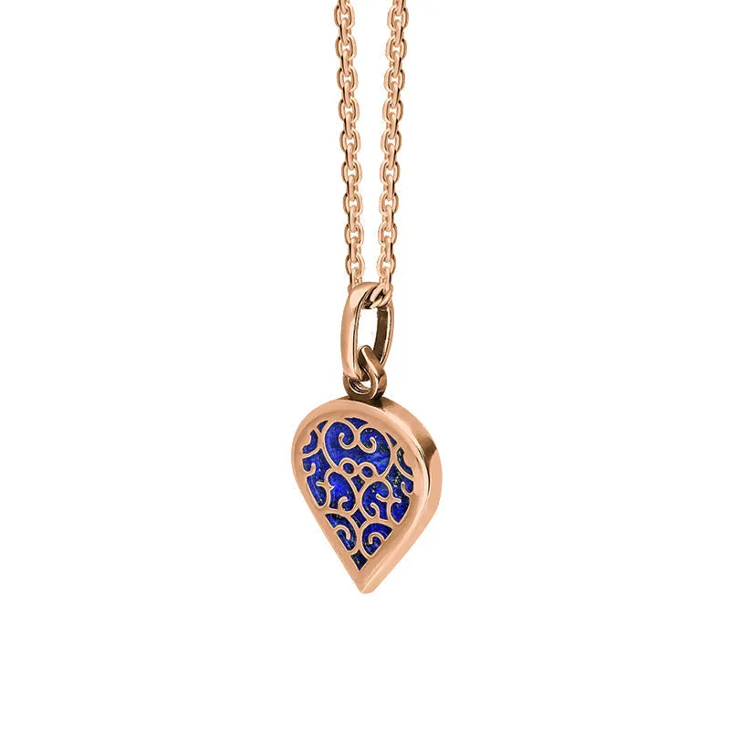 18ct Rose Gold Lapis Lazuli Flore Filigree Small Heart Necklace