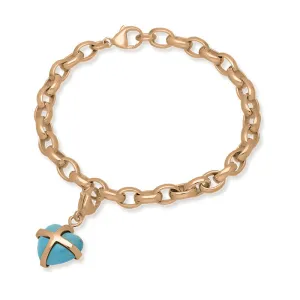 18ct Rose Gold Turquoise Small Cross Heart Charm Bracelet