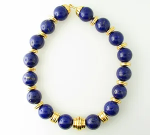 18K Yellow Gold, Lapis Lazuli Bead Necklace