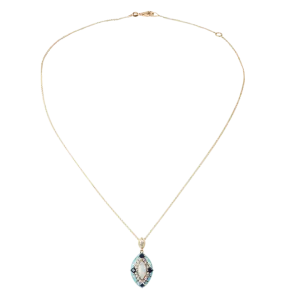 18K Yellow Gold Opal Sapphire and Turquoise Oval Pendant Necklace