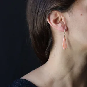 19th Century Natural Pearl Angel Skin Coral 18 Karat Rose Gold Dangle Earrings