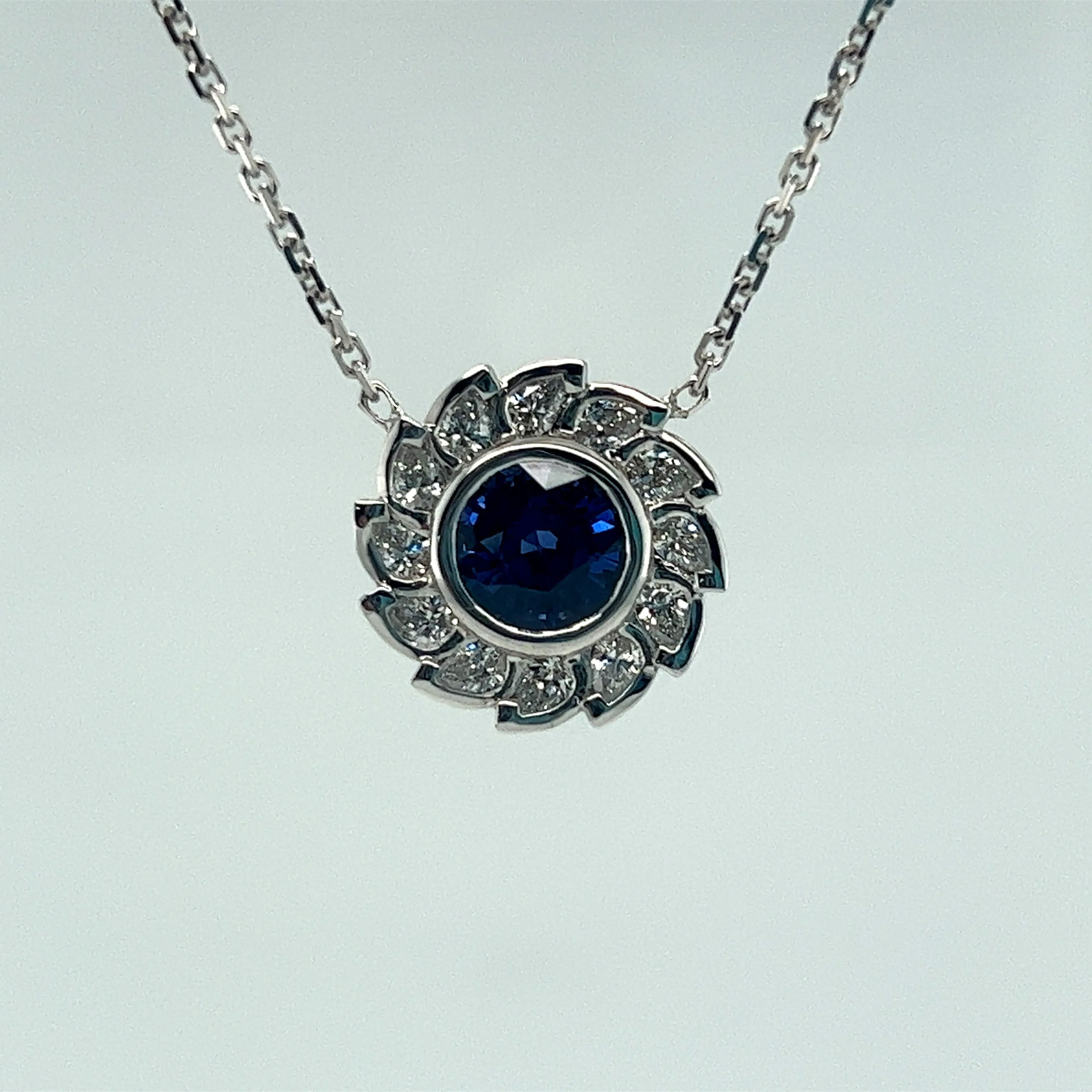 2.14 Ct Ceylon Blue Sapphire and Diamond Custom Pendant