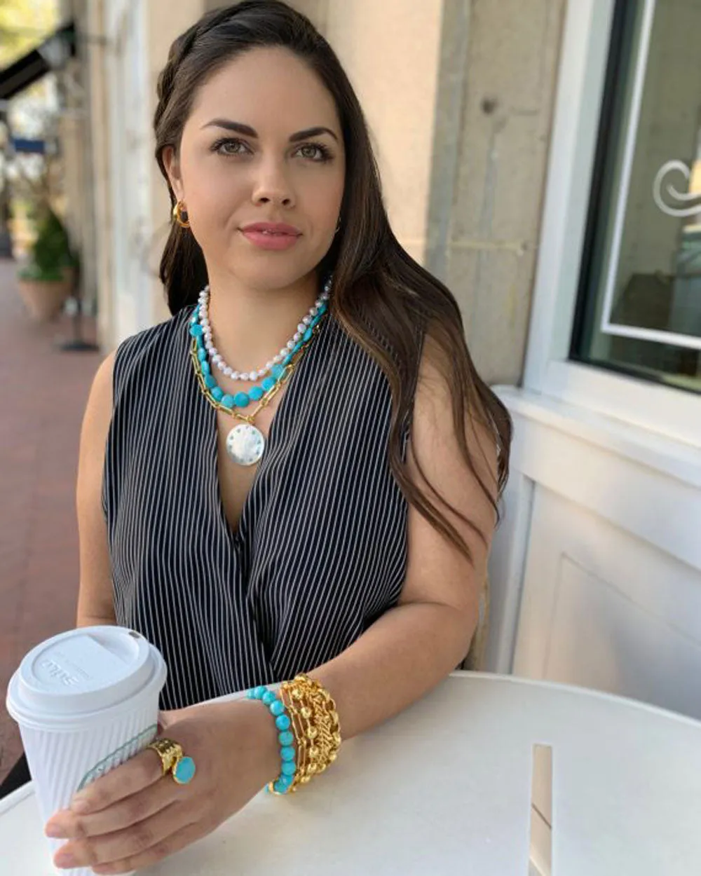 22k Gold and Turquoise Stretch Bracelet