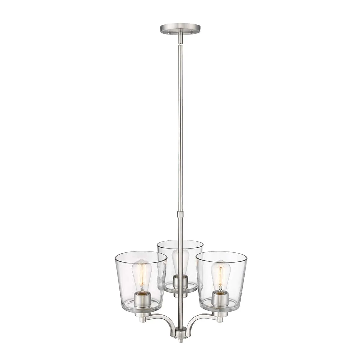 3 Lamps Evalon Chandelier - Brushed Nickel Finish - Clear Glass - 18in Diameter - E26 Medium Base