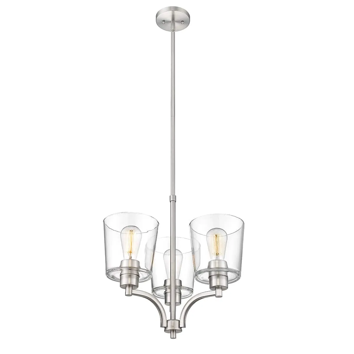 3 Lamps Evalon Chandelier - Brushed Nickel Finish - Clear Glass - 18in Diameter - E26 Medium Base