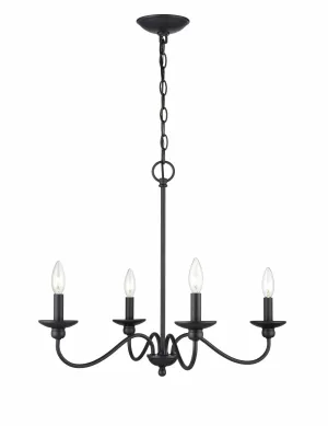 4 Lamps Delvona Chandelier - Matte Black - 24.125in Diameter - E12 Candelabra Base