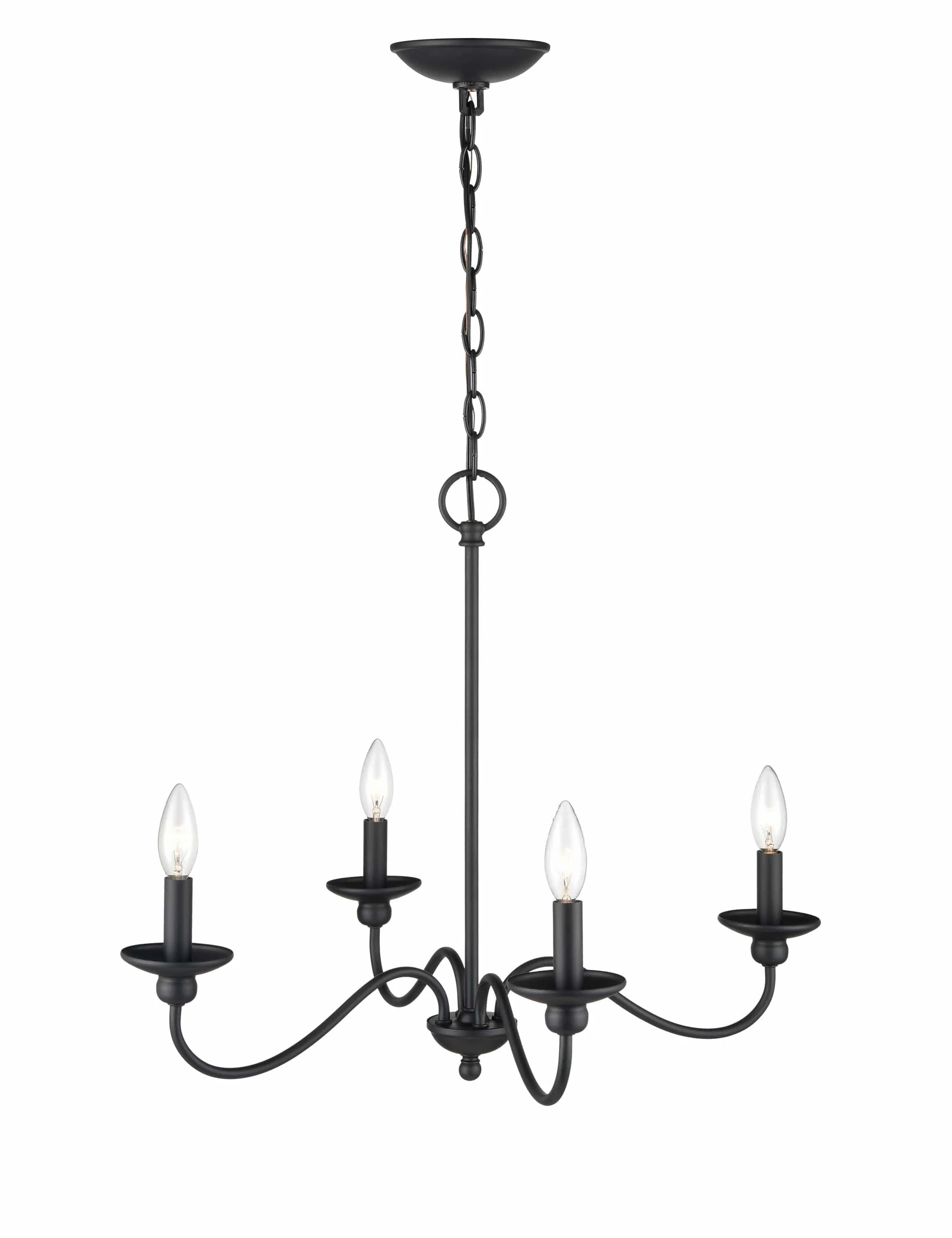 4 Lamps Delvona Chandelier - Matte Black - 24.125in Diameter - E12 Candelabra Base