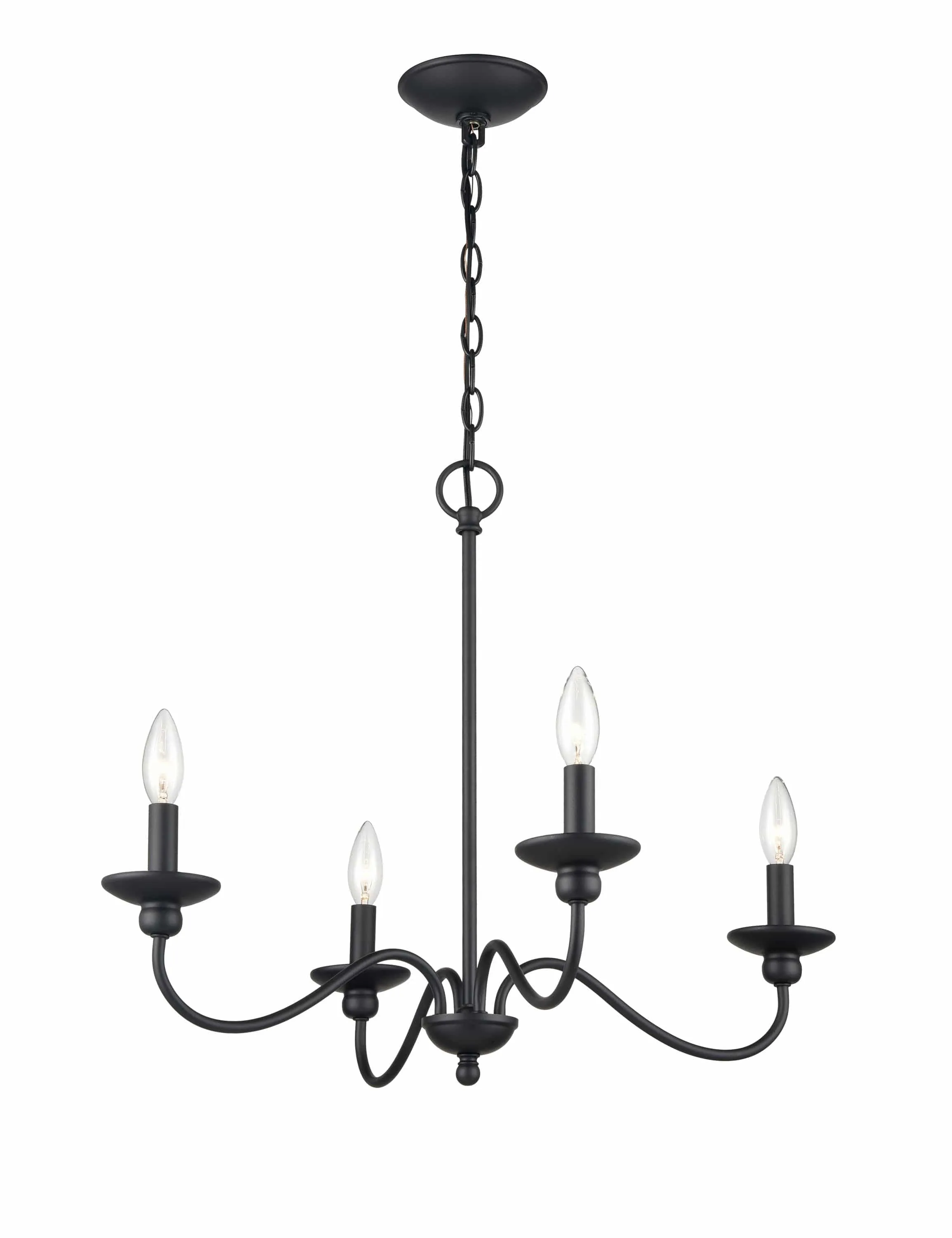 4 Lamps Delvona Chandelier - Matte Black - 24.125in Diameter - E12 Candelabra Base