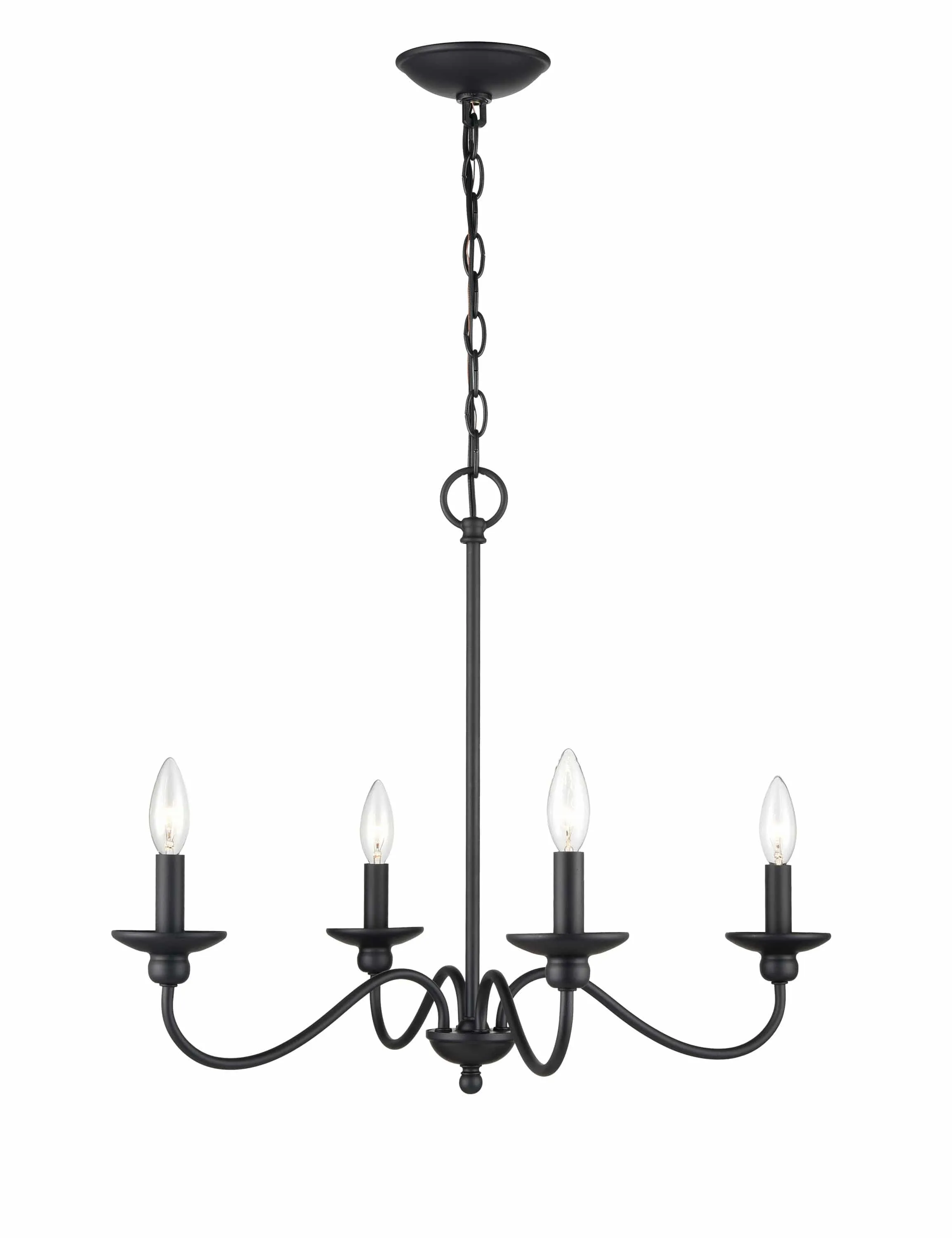 4 Lamps Delvona Chandelier - Matte Black - 24.125in Diameter - E12 Candelabra Base