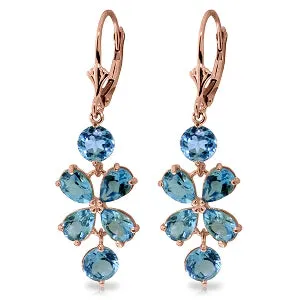 5.32 Carat 14K Solid Rose Gold Chandelier Earrings Natural Blue Topaz