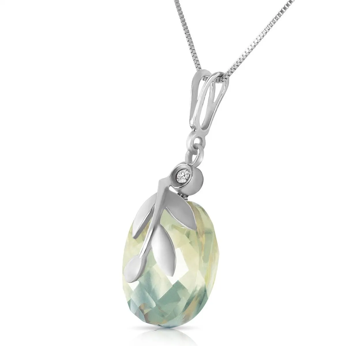 5.32 Carat 14K Solid White Gold Necklace Natural Green Amethyst Diamond