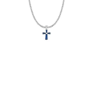 5/8 Inch Sterling Silver and Glass Crystal First Communion September Birthstone Baguette Cross Necklace