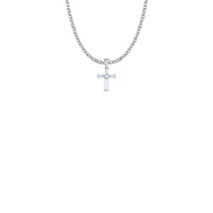5/8 Inch Sterling Silver and Glass Crystal June Birthstone Baguette Cross Necklace