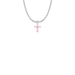 5/8 Inch Sterling Silver and Glass Crystal October Birthstone Baguette Cross Necklace