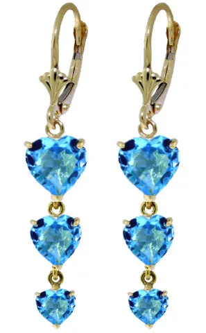 6 Carat 14K Solid Yellow Gold Kind Wind Blows Blue Topaz Earrings