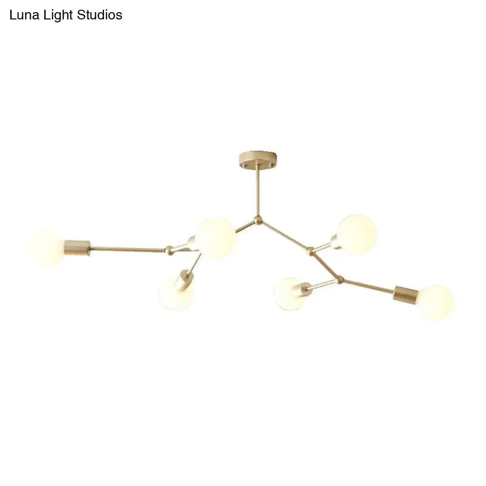 6-Light Branch Glass Shade Chandelier for Living Room - Modern Hanging Ceiling Light